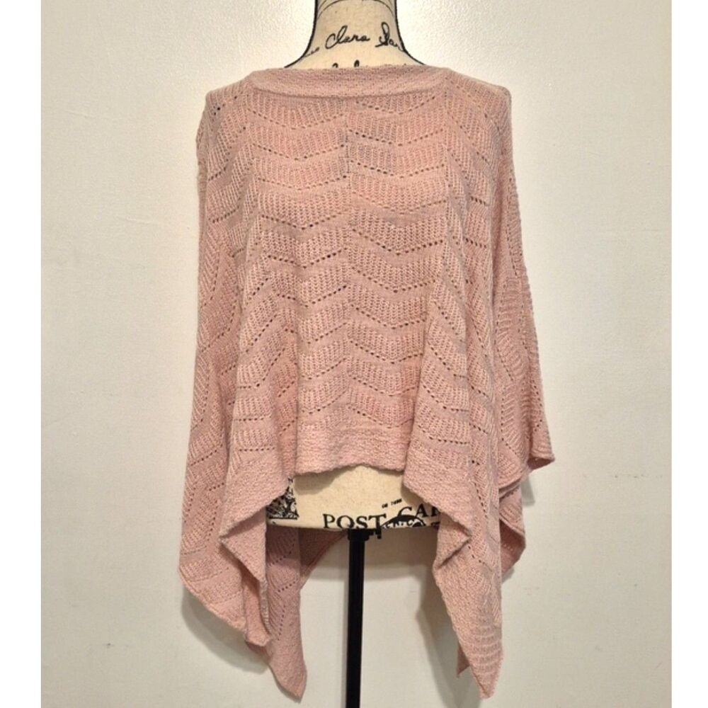 Parkhurst Pink Open Knit Poncho Sweater Cape OS Cotton Boho Made in Canada